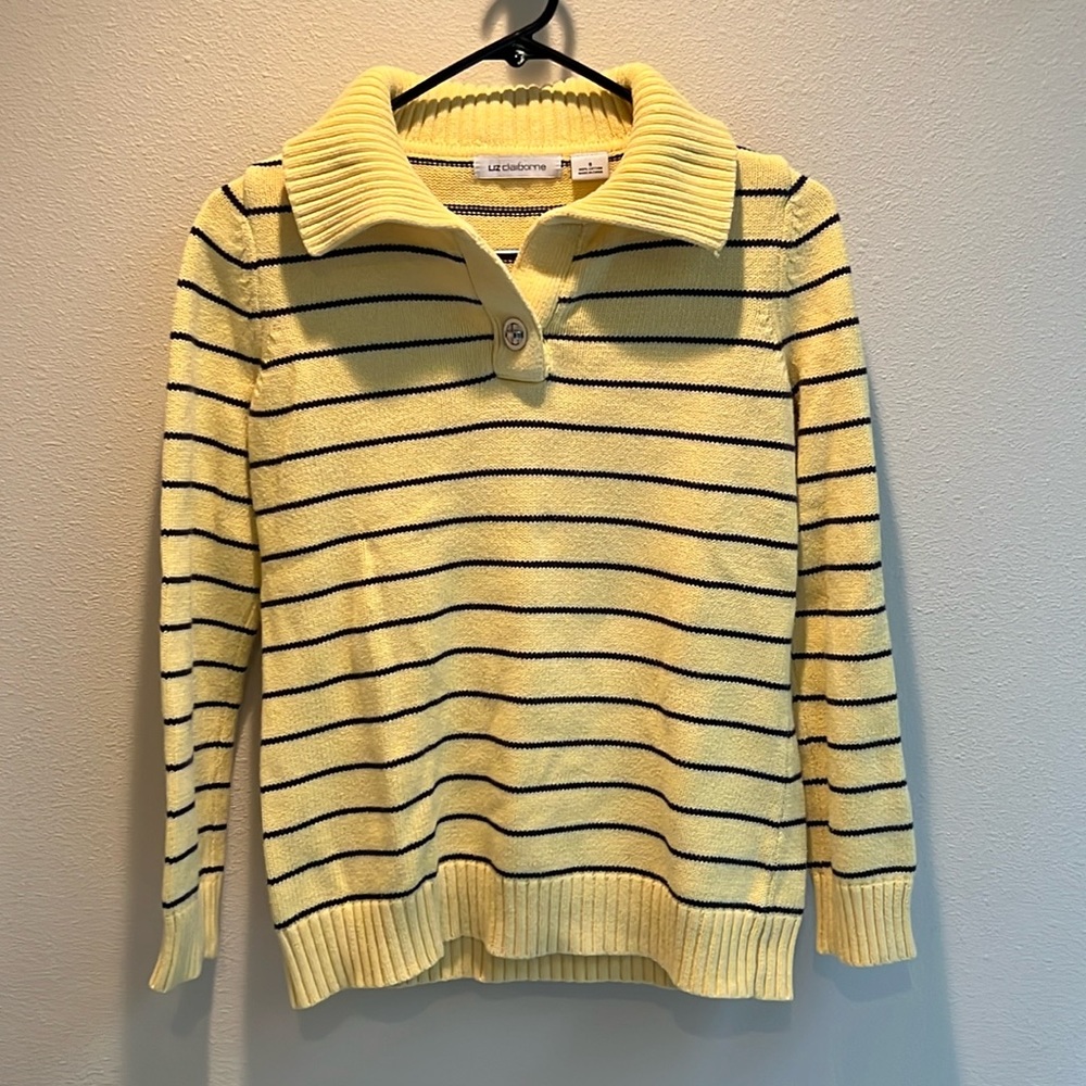 Liz Claiborne Yellow and Blue Striped
V-Neck Sweater